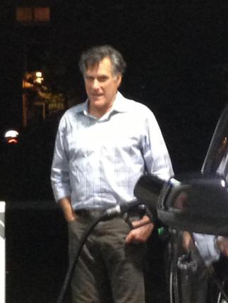 Mitt Romney at a gas station in La Jolla, CA. Via